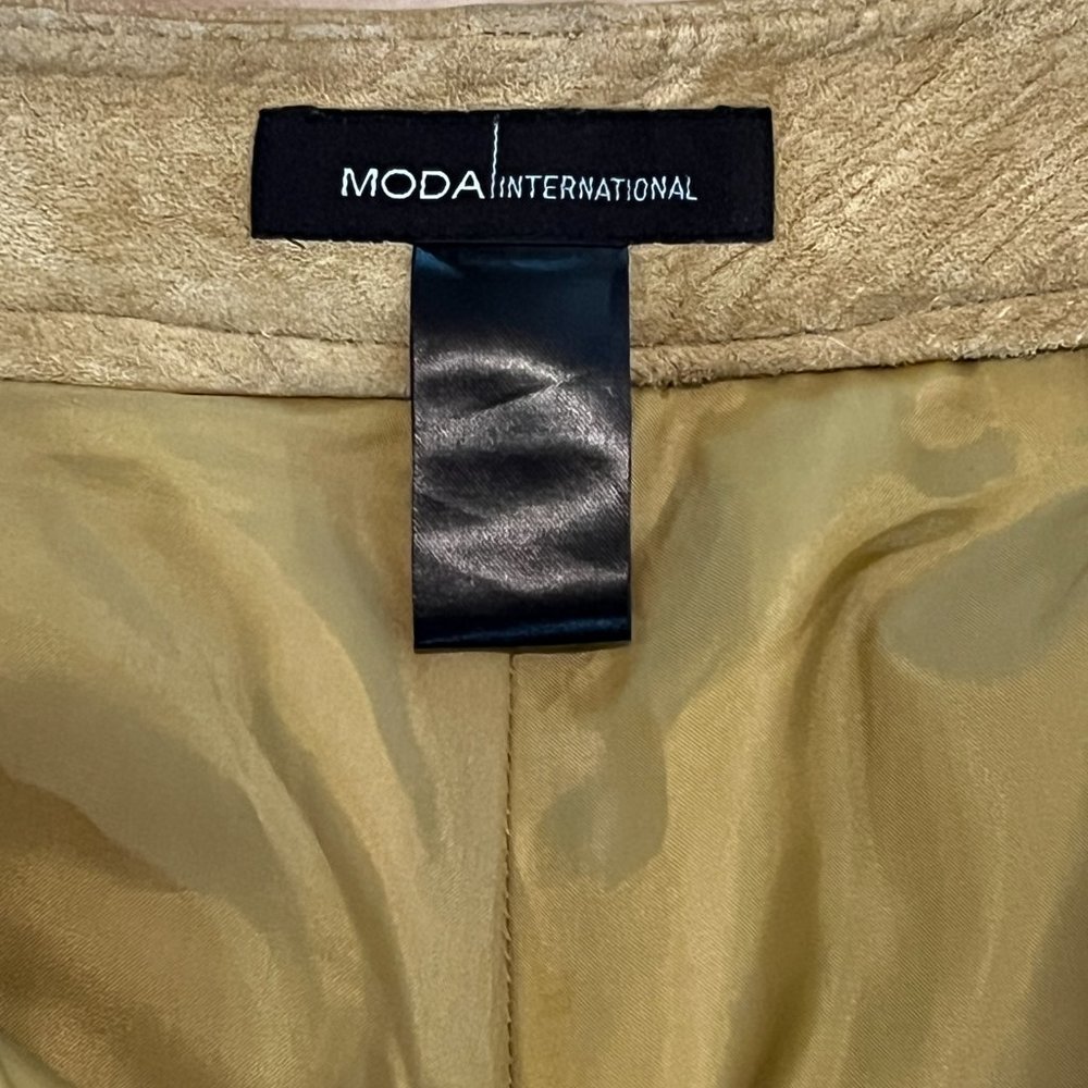 ❣️LIKE NEW❣️Washable MODA International Beige Suede Pants 100% Genuine Leather - Picture 10 of 13